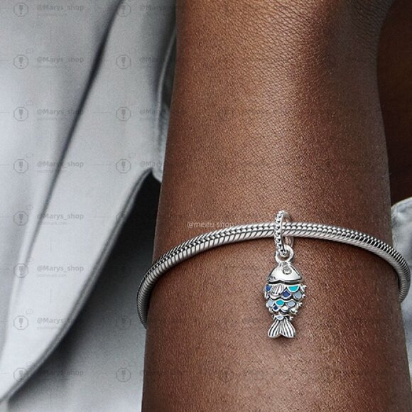 Pandora Blue Scaled Fish Dangle Charm - Picture 2 of 2